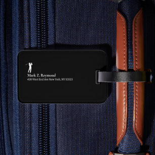 Zwart en wit elegante golfer bagagelabel