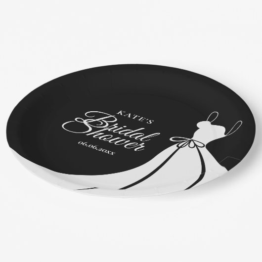 Zwart en wit elegante jurk bruidsfeest papieren bordje (Gekanteld)