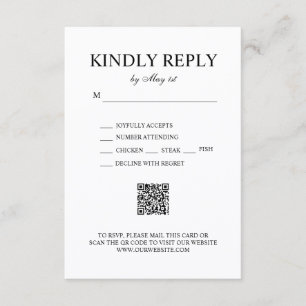 Zwart en wit Elegante Minimalistische Trouw-QR-cod RSVP Kaartje