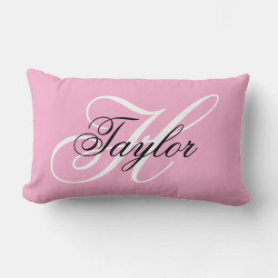Zwart en wit fancy monogram roze kussen