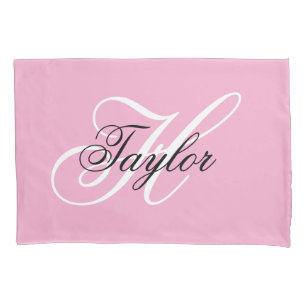 Zwart en wit fancy monogram roze kussensloop