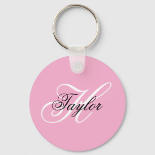 Zwart en wit fancy monogram roze sleutelhanger