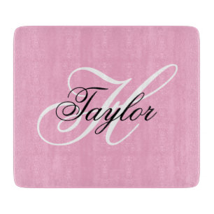 Zwart en wit fancy monogram roze snijplank