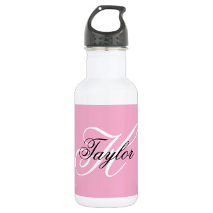 Zwart en wit fancy monogram roze waterfles