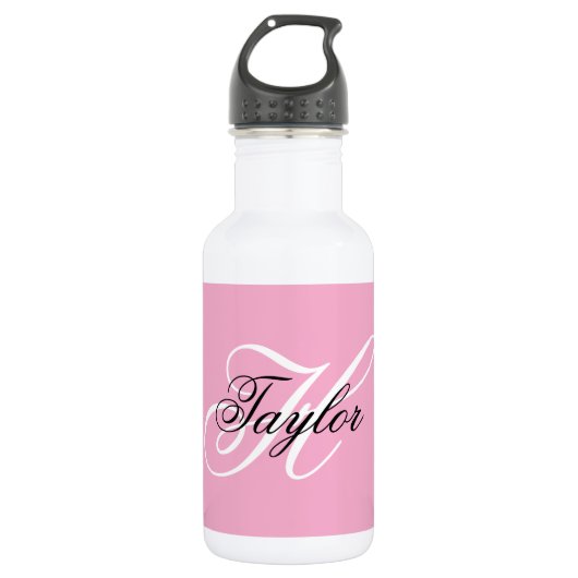 Zwart en wit fancy monogram roze waterfles (Voorkant)