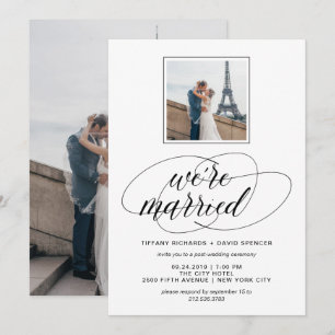 Zwart en wit fancy script foto We zijn getrouwd Kaart