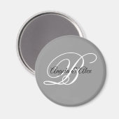 Zwart en wit fancy script monogram grijs magneet (Voorkant / Achterkant)