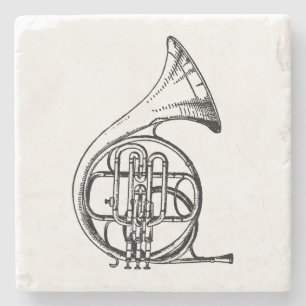 Zwart en wit Frans hoorn muziekinstrument Stenen Onderzetter
