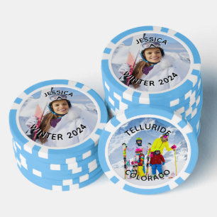 Zwart en wit gebogen tekst familie foto poker chips