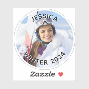 Zwart en wit gebogen tekst familie foto sticker
