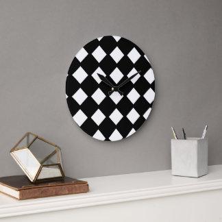 Zwart en wit geometrisch diamantpatroon | Modern Grote Klok