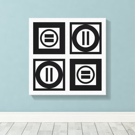 Zwart en wit Geometrisch Equal Sign Patroon Canvas Afdruk (Insitu (Houten vloer))
