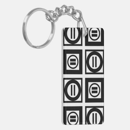 Zwart en wit Geometrisch Equal Sign Patroon Sleutelhanger (Voorkant Links)