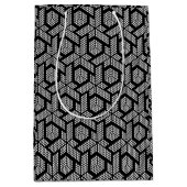 Zwart en wit geometrisch gestippeld vormpatroon medium cadeauzakje (Voorkant)