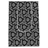 Zwart en wit geometrisch gestippeld vormpatroon medium cadeauzakje (Achterkant)