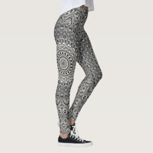 Zwart en wit geometrisch mandala patroon leggings
