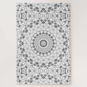 Zwart en wit geometrisch mandalapatroon legpuzzel