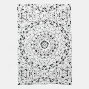 Zwart en wit geometrisch mandalapatroon theedoek