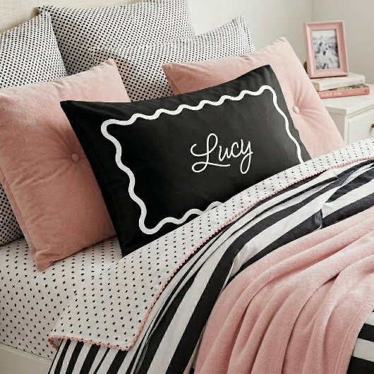 Zwart en Wit Golfjesframe met Monogram Kussensloop