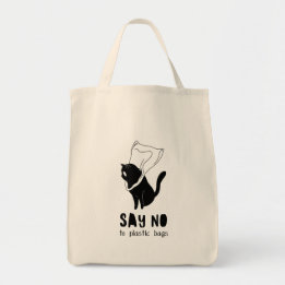 Zwart en Wit Grappig “Zeg Nee tegen Plastic” Tote Bag