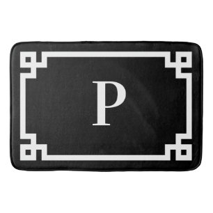 Zwart en wit Grieks Sleutel Frame Monogram Groot Badmat