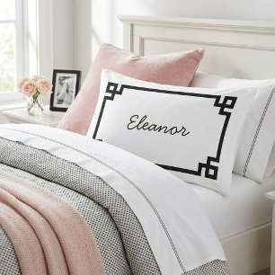 Zwart en wit Griekse sleutel monogram standaard Kussensloop