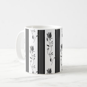 Zwart en wit grijs vintage gestreept met rozen koffiemok