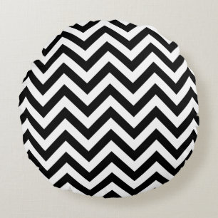 Zwart en wit groot chevron zigzagpatroon rond kussen