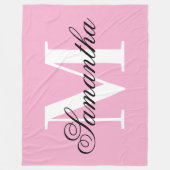 Zwart en Wit Groot Monogram Roze Fleece Deken (Voorkant)