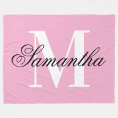 Zwart en Wit Groot Monogram Roze Fleece Deken (Voorkant (Horizontaal))