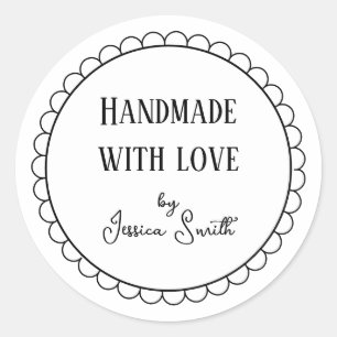 Zwart en wit Handgemaakt met liefde Zakelijk Ronde Sticker