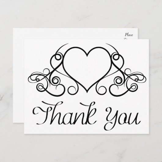  zwart en wit hart Dank u - bruiloft Briefkaart (Voorkant / Achterkant)