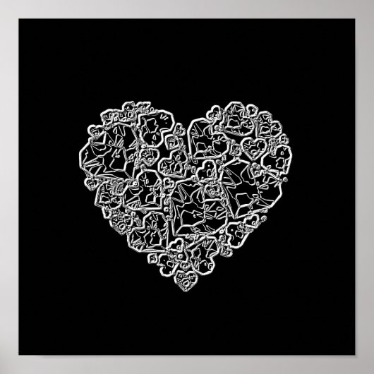 Zwart en wit hart in stukken poster (Voorkant)