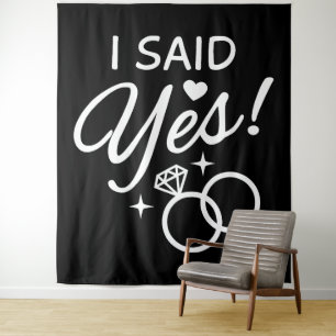 Zwart en Wit Ik Heb Ja Gezegd Verloving Feest Wandkleed