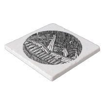 Zwart en wit inkt getekend rond Alpen landschap