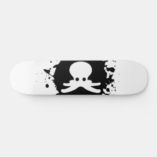 Zwart en wit inktspat van een octopus skateboard