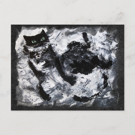 Zwart en wit kat schilderen briefkaart (Voorkant)