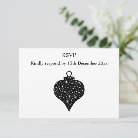 Zwart en wit kerstontwerp. RSVP kaartje (Staand voorkant)
