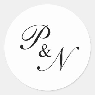 Zwart en wit klassiek elegant huwelijk ronde sticker