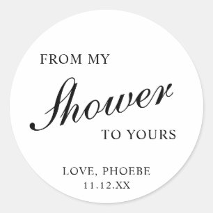 Zwart en wit klassieke elegante bruidsdouche ronde sticker