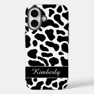 Zwart en wit koeienprint iPhone 16 hoesje