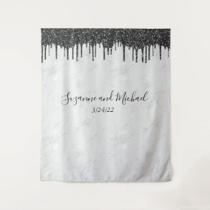 Zwart en Wit Marmer Glitter Druppels Bruiloft Wandkleed