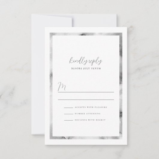 Zwart en wit marmeren kader formeel schrifttype tr RSVP kaartje (Voorkant)