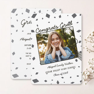 Zwart en Wit met de Hand Getekende Doodle Afstudee Kaart