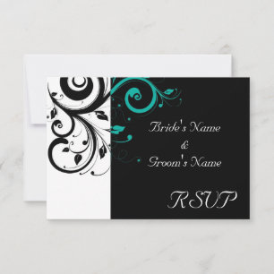 Zwart en wit met omgekeerde Teal werveling RSVP Kaartje