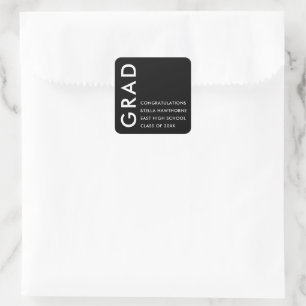 Zwart en Wit Minimaal Modern Vet Grad Feest Vierkante Sticker