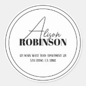 Zwart en wit minimalistisch retourlabel ronde sticker (Voorkant)