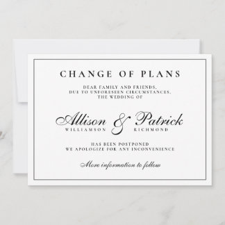 Zwart en Wit Minimalistische Huwelijk Uitstellen Aankondiging