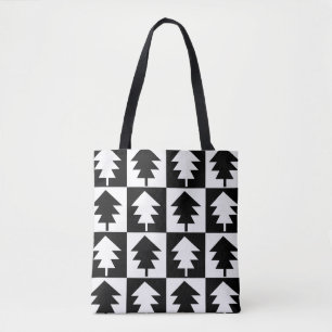 Zwart en Wit Minimalistische Moderne Kerstboom Draagtas