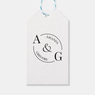 Zwart en Wit Minimalistische Monogram Naam Cadeaub Cadeaulabel